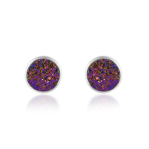 5 MM Natural Gemstone 925 Sterling Silver Hypoallergenic Studs Earrings Jewelry for Women Dainty Trendy Antiqued Silver Birthstone Earrings Jewelry Gifts for Women and Her - color: Pink Druzy