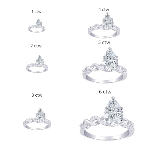 Houston Diamond District 1.13 to 5.13 CT Lab Grown Diamond Infinity Engagement Ring | 14K White Gold Pear Cut Twisting Split Shank Pave Set Ring in Solid Gold E-F Color VS2-SI1 Clarity - color: Platinum, size: 4.5