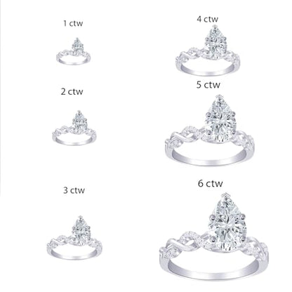 Houston Diamond District 1.13 to 5.13 CT Lab Grown Diamond Infinity Engagement Ring | 14K White Gold Pear Cut Twisting Split Shank Pave Set Ring in Solid Gold E-F Color VS2-SI1 Clarity - color: White Gold, size: 7.01