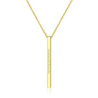 ChicSilver Customizable Vertical Bar Pendant Necklace 925 Sterling Silver Y Necklace Simple Fashion Jewelry Gifts for Women - style: B. 2mm Vertical Bar-Gold Engraving