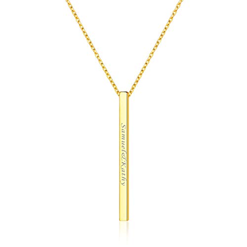 ChicSilver Customizable Vertical Bar Pendant Necklace 925 Sterling Silver Y Necklace Simple Fashion Jewelry Gifts for Women - style: B. 2mm Vertical Bar-Gold Engraving