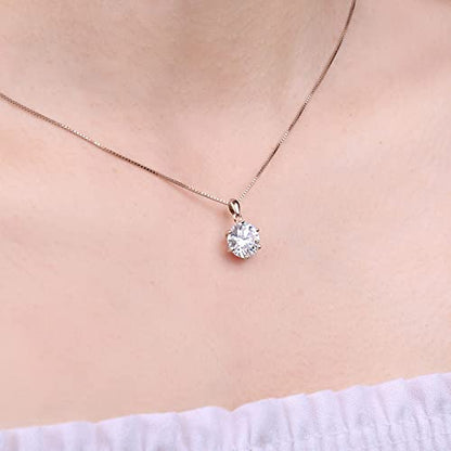 JewelryPalace Round 1ct 2ct 3ct Cubic Zirconia Solitaire Pendant Necklace for Women, 925 Sterling Silver 14k White Gold Plated Necklaces for Her, Classic Simulated Diamond Jewelry Set, 18 Inches chain - color: I-3ct-CZ-Rose Gold Plated