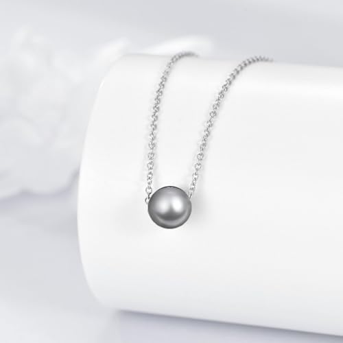 925 Sterling Silver Black Pearl Necklace Choker Jewelry Birthday Gifts for Women - style: Grey Pearl