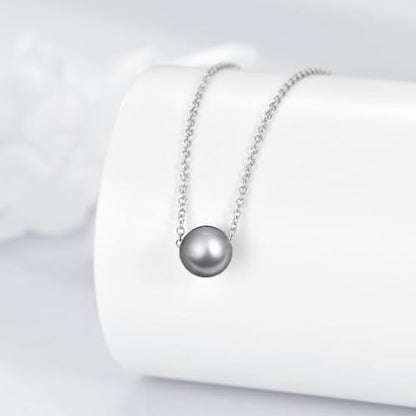 925 Sterling Silver Black Pearl Necklace Choker Jewelry Birthday Gifts for Women - style: Grey Pearl