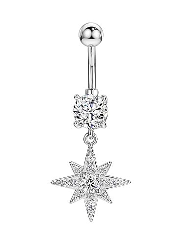Belly Button Ring Dangle, Cross Belly Button Ring, Navel Piercing | 316L Surgical Steel, AAA+ Cubic Zirconia, Nickel-Free, Hypoallergenic, Multi-Style, 14 Gauge 10 mm Screw On Piercing Stud - style: Dangling Octagon