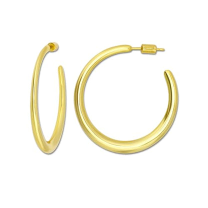 18K Gold Plated Sterling Silver Earrings for Women – Pure & Polished, Twist, Square, Hinged Tube, Abstract & Heart Shape Hoops – Lightweight, Hypoallergenic, Non-Tarnish Jewelry (Sizes: 3x35mm-46x30mm) - color: Gold, size: Polish Hoop (3x35mm)