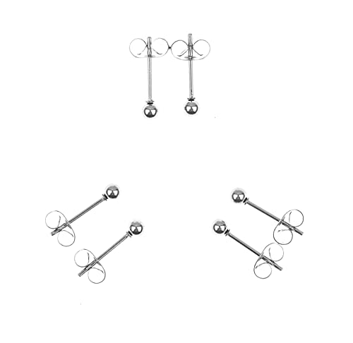 Stainless Steel Earrings Hypoallergenic Earrings, Ball Stud Silver Stud Earrings Set for Women Men Girls, Nickel Free Earrings - style: 3pairs(3mm)