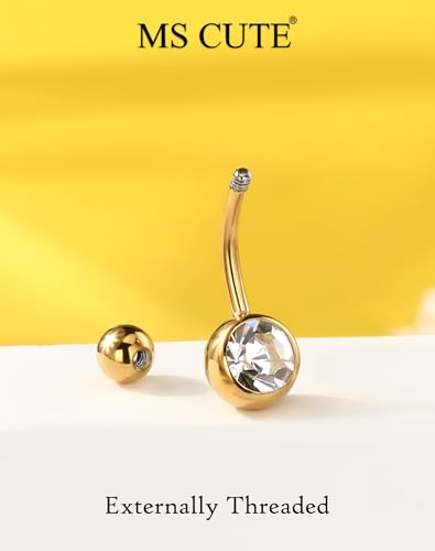 5PCS Belly Button Rings for Women Girls, 14G Surgical Steel Navel Rings Set, Gold & Silver CZ Dangle Body Piercing Jewelry - color: Gold-Butterfly