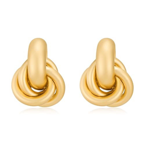 Gold Geometric Drop Dangle Earrings for Women Chunky Trendy Knot Stud Small Twisted Link Earring Jewelry Gift - color: A-Small Matte Gold