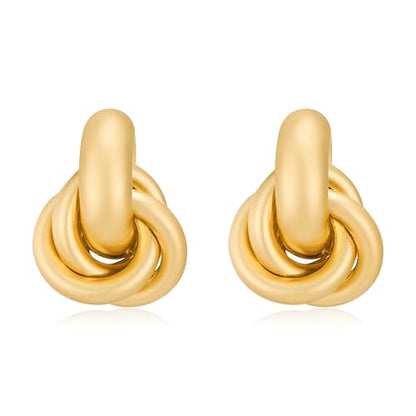 Gold Geometric Drop Dangle Earrings for Women Chunky Trendy Knot Stud Small Twisted Link Earring Jewelry Gift - color: A-Small Matte Gold
