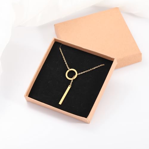Slip Chain Lariat Necklace for Women Circle Bar Y Shaped Drop Pendant | Long Necklaces for Women Trendy Jewelry