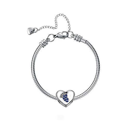 KunBead January-December Birthstone Footprint Heart Birthday Love Bead Charms Compatible with Pandora Bracelet for Mom Daughter Grandma Granddaughter - color: September