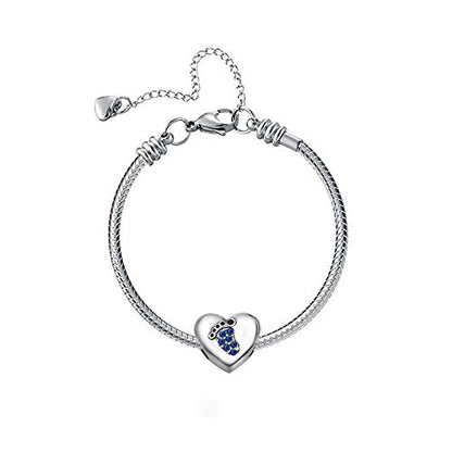 KunBead January-December Birthstone Footprint Heart Birthday Love Bead Charms Compatible with Pandora Bracelet for Mom Daughter Grandma Granddaughter - color: September