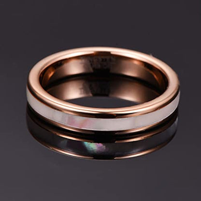 Vakki 4mm 6mm Womens Rose Gold Tungsten Carbide Ring with Mother of Pearl Shell/Marble Inlaid Wedding Band Comfort Fit Size 5-12 - color: A-4mm-Mother of Pearl