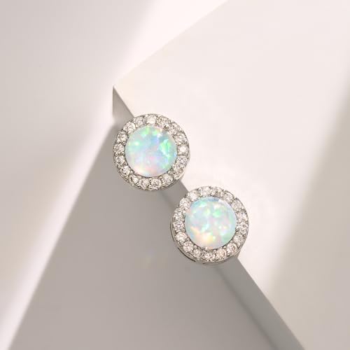 SWEETV Cubic Zirconia Stud Earrings, 8mm Round Cut, Rhinestone Hypoallergenic Earrings for Women & Girls | 9mm Round Cut Hypoallergenic 925 Sterling Silver Stud Earrings for Bridal Bridesmaid Prom Weddings Parties,Silver - color: 13.Opal Blue