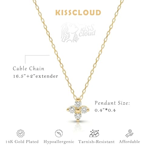 Gold Silver Necklace for Women, Dainty Cubic Zirconia Pendant | Teardrop CZ Charm, 14K Gold/Sterling Silver Plated, Adjustable Chain, Hypoallergenic & Waterproof Jewelry, Cute Trendy Gift - color: Gold-Clover necklace