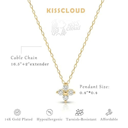 Gold Silver Necklace for Women, Dainty Cubic Zirconia Pendant | Teardrop CZ Charm, 14K Gold/Sterling Silver Plated, Adjustable Chain, Hypoallergenic & Waterproof Jewelry, Cute Trendy Gift - color: Gold-Clover necklace