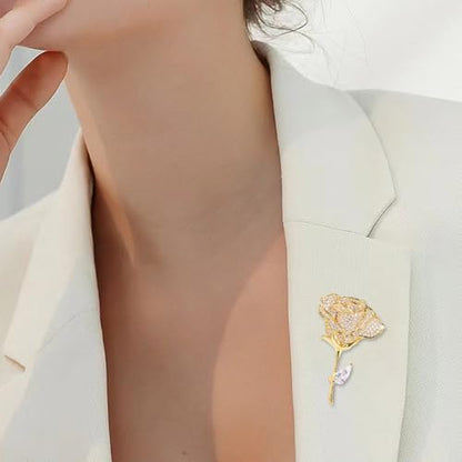 Rhinestone Flower Brooch Cute Floral Crystal Pearl Brooches and Pins for Women Gold brooch Fashion Jewelry for Women Men Gift - color: Golden rose