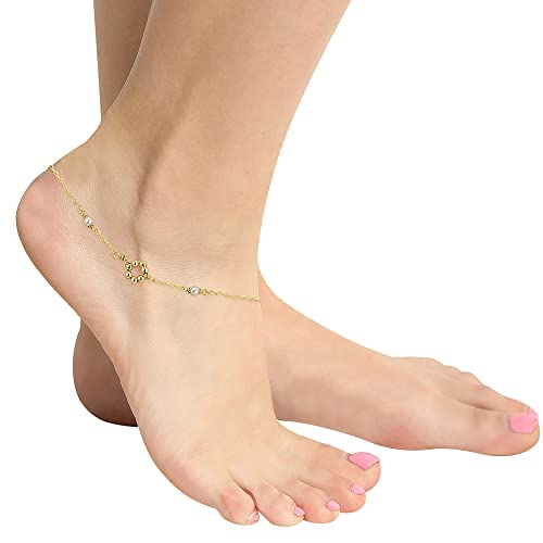 Vanbelle 18K Gold Plated Jewelry - Beaded Round Charm Anklet with White Faux Pearl - Stylish Designer Foot Jewelry - Unique Elegant Beautifully Designed Anklet for Women - 9" long + 1" extender
