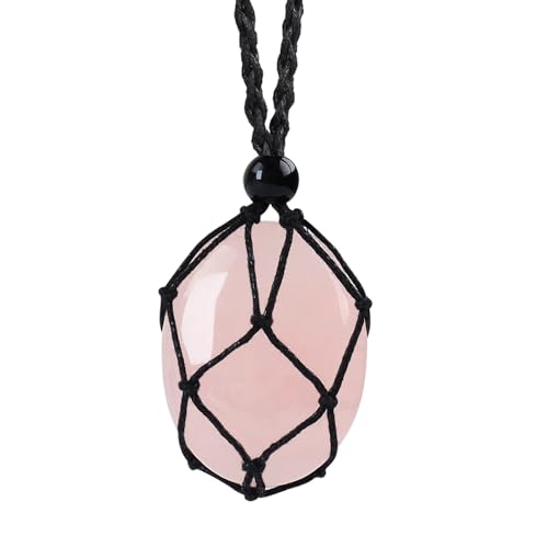 weryerker Natural Gemstone Pendant Necklace Healing Crystal Stone Pendant with Hand-Woven Rope Adjustable for Women Men - color: 1PC Rose Quartz