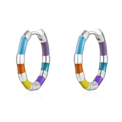 Milan Chiva 14K Gold Plated Small Huggie Dangle Earrings | Lightweight Trendy Heart Dainty Jewelry Hypoallergenic Chunky Gold Hoops Earrings Jewelry Mothers Day Gift for Women - color: E-Multi Silver
