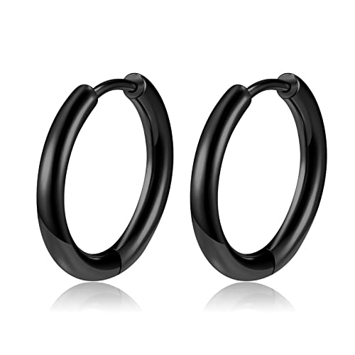 Titanium Huggie Hoop Earrings Hypoallergenic Nickel Free Hinged Sleeper Earrings for Sensitive Skin Cartilage Helix Lobes - style: Huggie 14mm black
