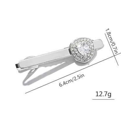 Rhinestone Triangle Tie Clip Bar for Men Silver Plated Fashion Crystal Geometric Birthstone Business Necktie Suit Shirt Tuxedo Formal Wear Brooch Dress Accessories Dainty Party Jewelry - color: Clear CZ