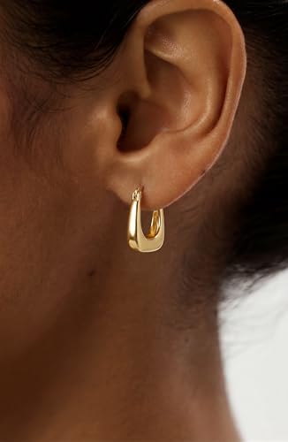 Chunky Gold Hoop Earrings for Women 14k Gold Plated Thick Triple Earrings | Hypoallergenic Trendy Chunky Gold Hoops Earrings,Dainty Jewelry Gifts for Women - style: Horseshoe-shaped earring