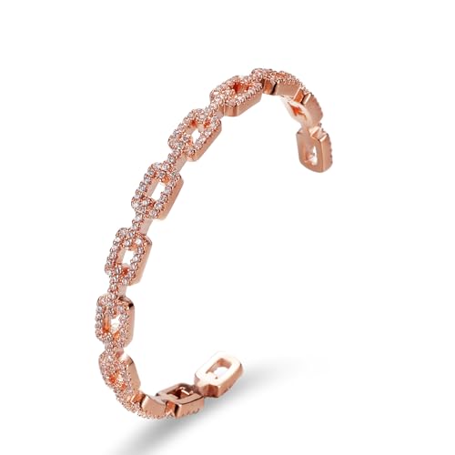 14K Gold Moissanite Open Bangle Bracelet for Women,Sparkling Geometric Moissanite Chain Open Cuff Bangle,Fashion Christmas Jewelry Gift for Her - color: Rose Gold