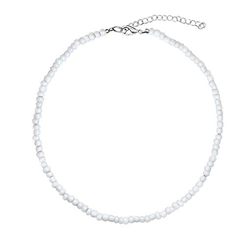 Puka Shell Necklace Hawaiian White Turquoise Bead Choker Beach Necklace for Women (White Bead)