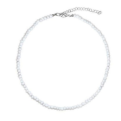 Puka Shell Necklace Hawaiian White Turquoise Bead Choker Beach Necklace for Women (White Bead)