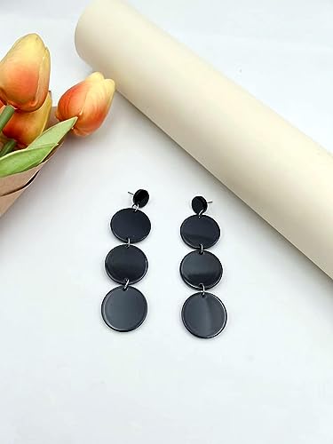 Round Acrylic Geometric Dangle Earrings，Resin Disk Drop Earrings for Women，Boho Lightweight Geometric Statement Summer Beach Jewelry for Women