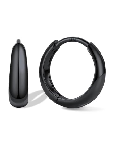 Bestyle Gold Huggies Earrings for Women Hypoallergenic 925 Sterling Silver Post Huggie Hoop Earrings Thick Lightweight Small Hoop Earrings 8/10/12/14mm - color: Black, size: 12mm