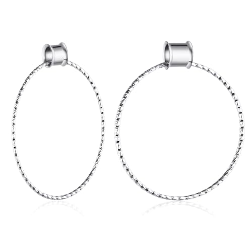 Aienid Large Hoop Ear Gauges Stainless Steel Double Flared Tunnels Plugs for Women 6mm-20mm Body Piercing Jewelry - color: Silver, size: 18mm (11/16")