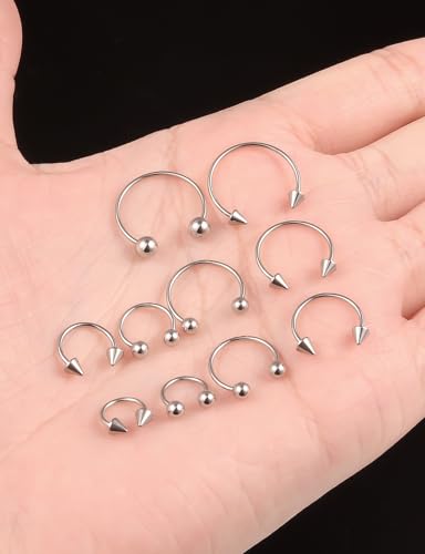 Septum Rings 18G Surgical Steel Snake Bite Jewelry Long Spike & Round Horseshoe Lip Rings Smiley Piercing Jewelry for Women Men 6mm 8mm 10mm 12mm 14mm - color: 18G Silver - 6mm, 8mm, 10mm, 12mm, 14mm (1 pair each)