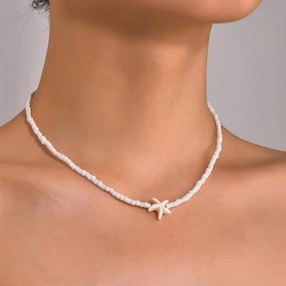 Nackiy Shell Necklace for Women, Handmade Summer Beach Jewelry Gift | Natural Sea Shell Necklace, Adjustable Collar Fit, Coastal Beach Style, Shell Starfish Charms, Lightweight Summer Jewelry - color: Beige 3