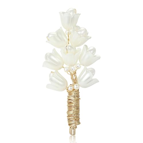 Flower Brooch for Women Rhinestone Pearl Zirconia Flower Lapel Pin Birthday Holiday Gift for Mother Wife Girlfriend - color: 08 Lily of the Valley-5