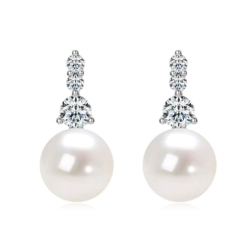 925 Sterling Silver Pearl Drop Earrings for Women, June Birthstone Long Dangle Pearl Jewelry Gifts for Her - color: 7.5-8mm Silver