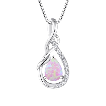 STARCHENIE Infinity Teardrop Necklace for Women 925 Sterling Silver Pendant Birthstone Jewelry - color: Silver-Pink Opal