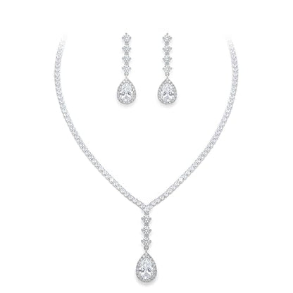 EVER FAITH Pear Shaped Cubic Zirconia Bridal Wedding Jewelry Set for Women | Gorgeous Water Drop Bride Necklace Dangle Earrings, for Bride Bridesmaid - color: White Silver-Tone