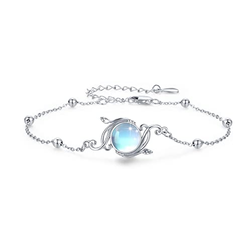 925 Sterling Silver Bohemia Hawaiian Beach Mermaid Floral Bracelet Birthday Graduation Gifts for Women with Gifts Box - style: 21B-Vine Moonstone