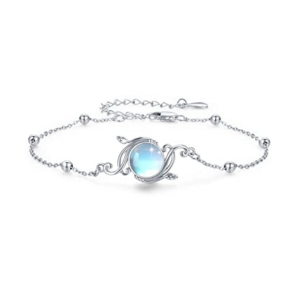 925 Sterling Silver Bohemia Hawaiian Beach Mermaid Floral Bracelet Birthday Graduation Gifts for Women with Gifts Box - style: 21B-Vine Moonstone