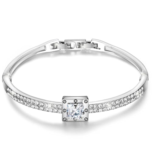 Fasion Jewelry Spiritual Guidance Bangle Bracelets For Women 18K Gold Plating Adjustable Bracelets with Crystal for Wife Girlfriend or Mothers, - color: White Gold White