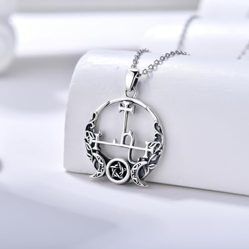 Witch Necklace 925 Sterling Silver Pentagram Triple Moon Pentacle Pendant Wiccan Pagan Jewelry Witchy Gifts for Women - style: Lilith
