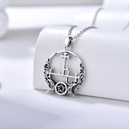 Witch Necklace 925 Sterling Silver Pentagram Triple Moon Pentacle Pendant Wiccan Pagan Jewelry Witchy Gifts for Women - style: Lilith