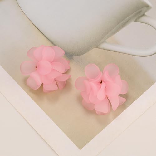 LAXPICOL Fashion Flower Clip On Earrings For Women Cute Lovely Acrylic Flower Earrings No piercing Earrings - color: pink