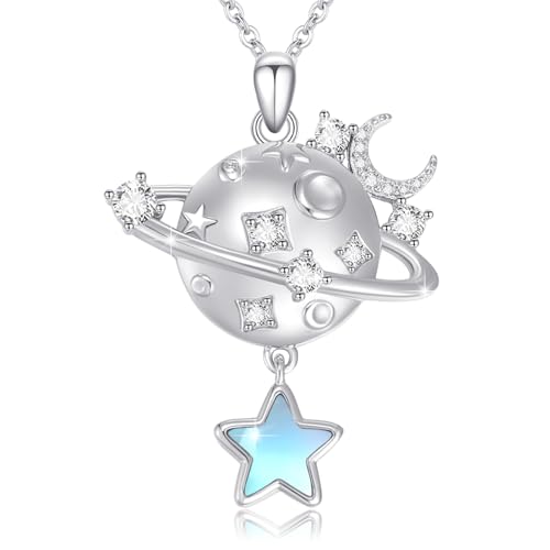 Dragonfly Necklace 925 Sterling Silver Moonstone Necklace Rainbow Stone Dragonfly Jewelry Christmas Birthday Gifts for Women Mom Her - style: Galaxy Planet with Moonstone