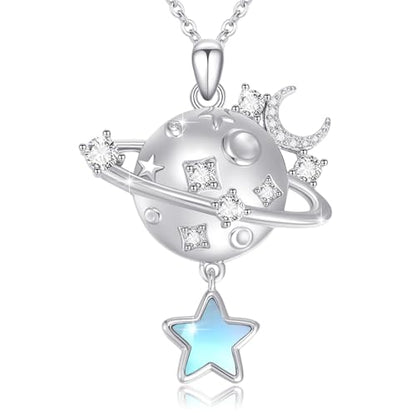 Dragonfly Necklace 925 Sterling Silver Moonstone Necklace Rainbow Stone Dragonfly Jewelry Christmas Birthday Gifts for Women Mom Her - style: Galaxy Planet with Moonstone