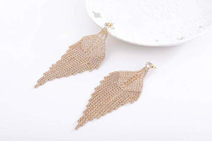 Silver Rhinestone Crystal Bridal Chandelier Long Tassels Dangle Earrings for Wedding - color: A-4