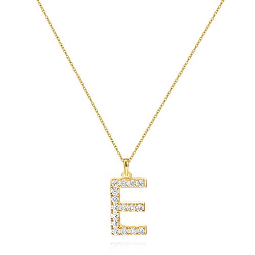 Tarsus Initial Cubic Zirconia Necklace for Women Teens | Jewelry Gifts for Women Adjustable Chain 18" + 2" - style: Gold-E-Diamond style